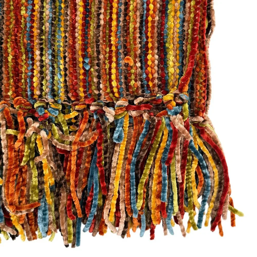 Pier 1 Imports Chenille Throw Blanket 72x56 Multicolor Striped Fringe 72 X 56